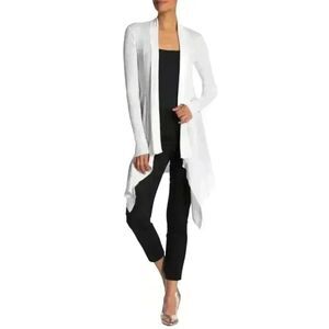 BCBGMAXAZRIA Women's White Lyocell/Spandex Knit Jacklin Raglan Open Front Hi-Lo